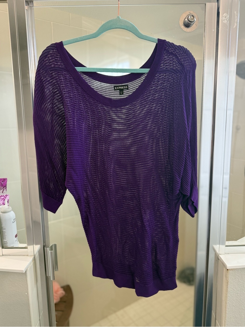 Express Women's Sheer Knit Dolman Sweater - Purple
